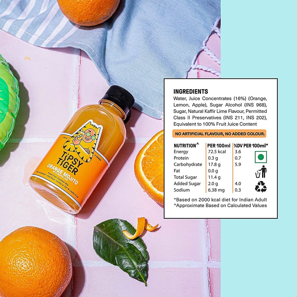 Tipsy Tiger - Orange & Kaffir Lime Mojito Cocktail Mixer(250ml) & Tipsy Tiger Classic Mojito With Lemon & Mint(250ml) Combo