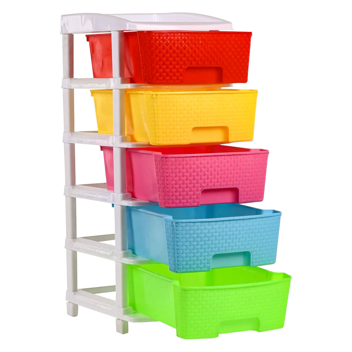Kuber Industries Plastic Modular Storage Drawer Rack for office|School|Home|5-Tier|Multicolor