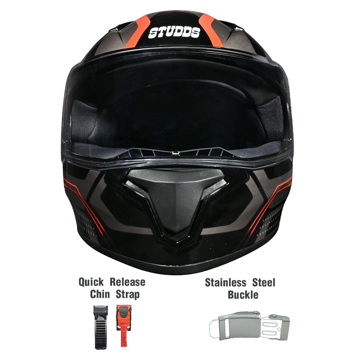 Studds Thunder Draken Full Face Helmet with Spoiler | Grey - L