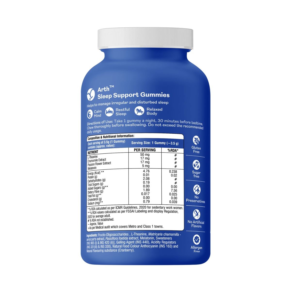 Arth Sleep Support Gummies |For Deep, Blissful Sleep | Melatonin + L-Theanine, Chamomile Extract
