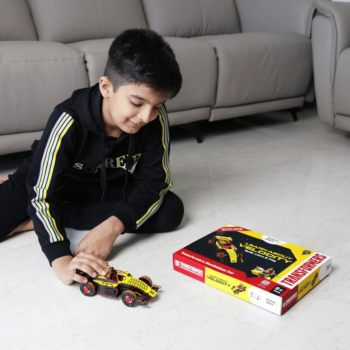 ThinkerPlace Transformers Bumblebee Racing Kit | Build, Learn & Play with Pull-Back Car (Age 8+)