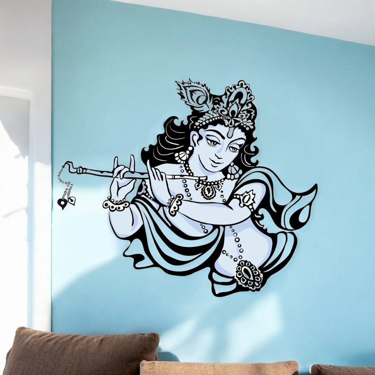 Divine Vibes Laddoo Gopal Krishna With Bansuri Wall Sticker