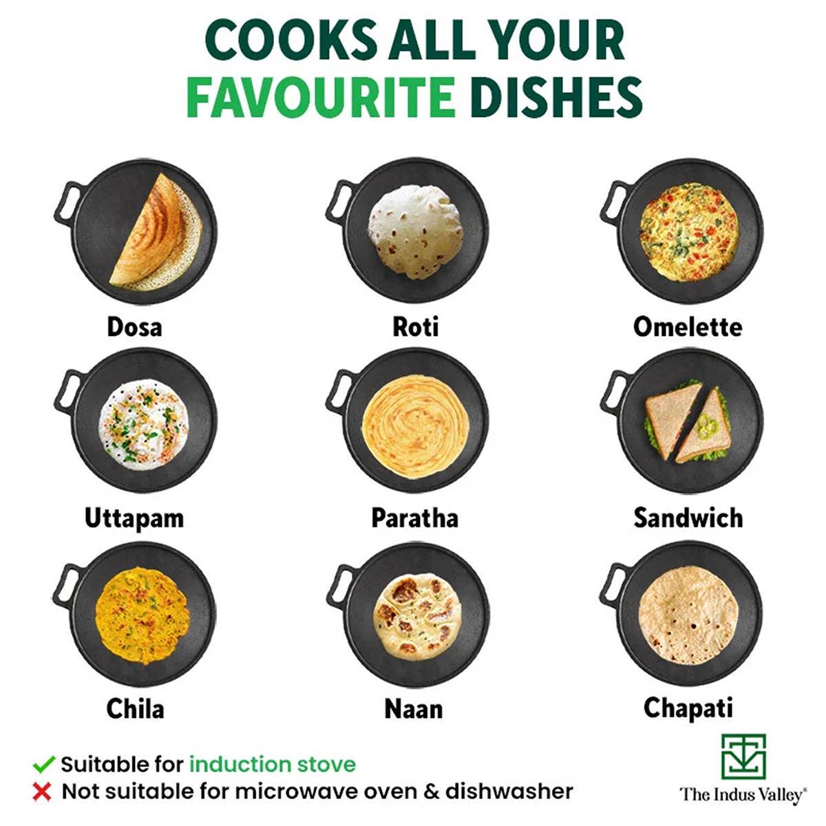 The Indus Valley Smooth Cast Iron Tawa for Dosa/Chapathi + Free Spatula | 30.5cm/12 inch, 3kg