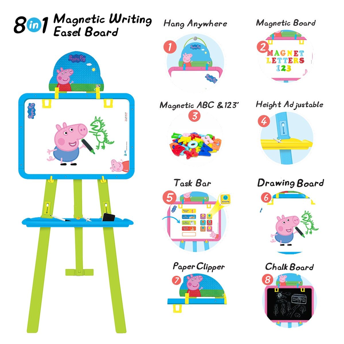 Itoys 8 in 1 Easel Board- Peppa (Colour May Vary)