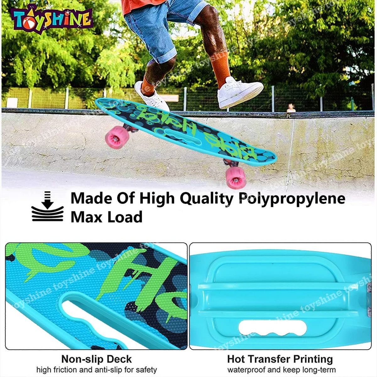 Toyshine Complete Skateboard with LED Light-up Wheels for Beginners, Polypropylene - Green