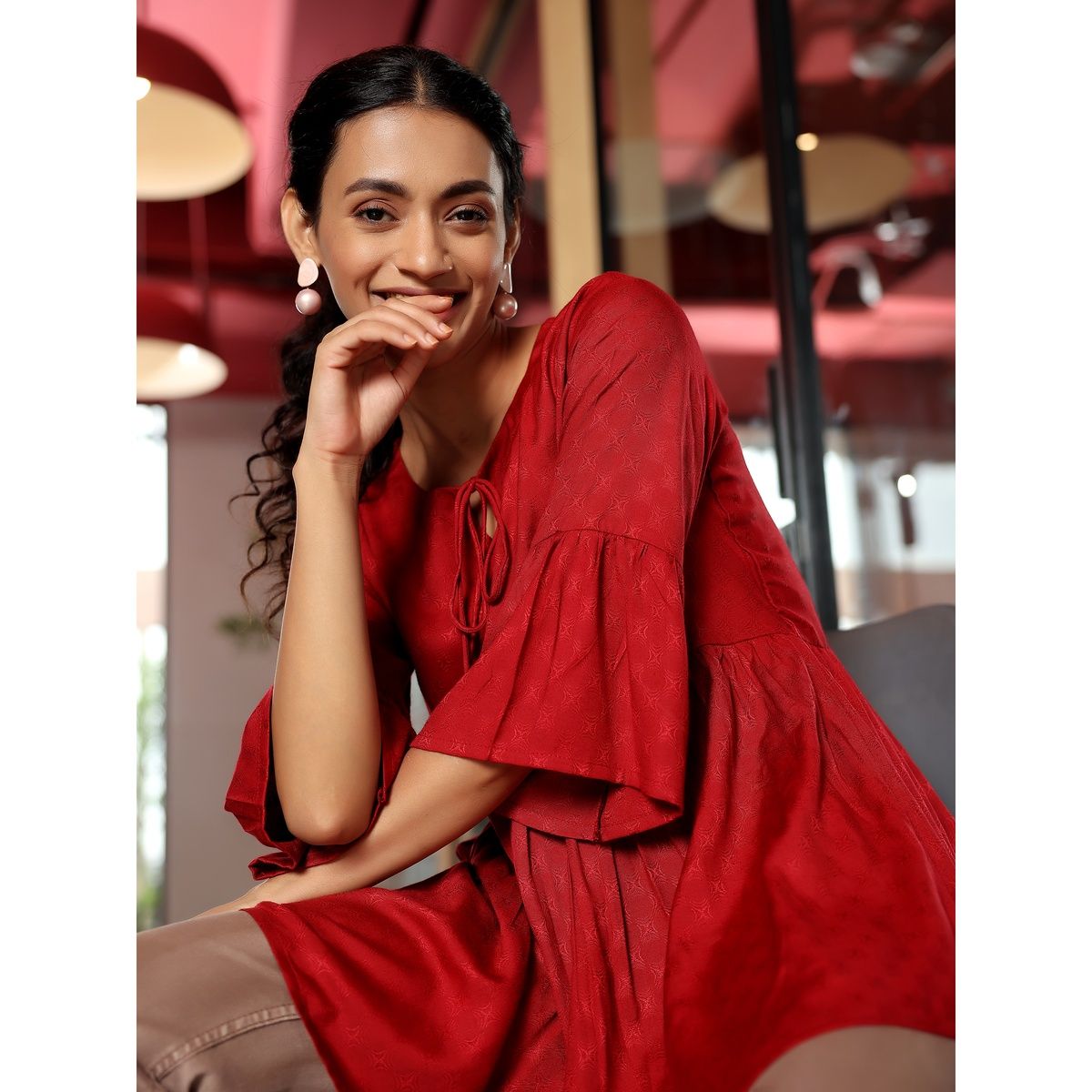 Libas Red Viscose Rayon Woven Design a | Line Kurti | Red | S
