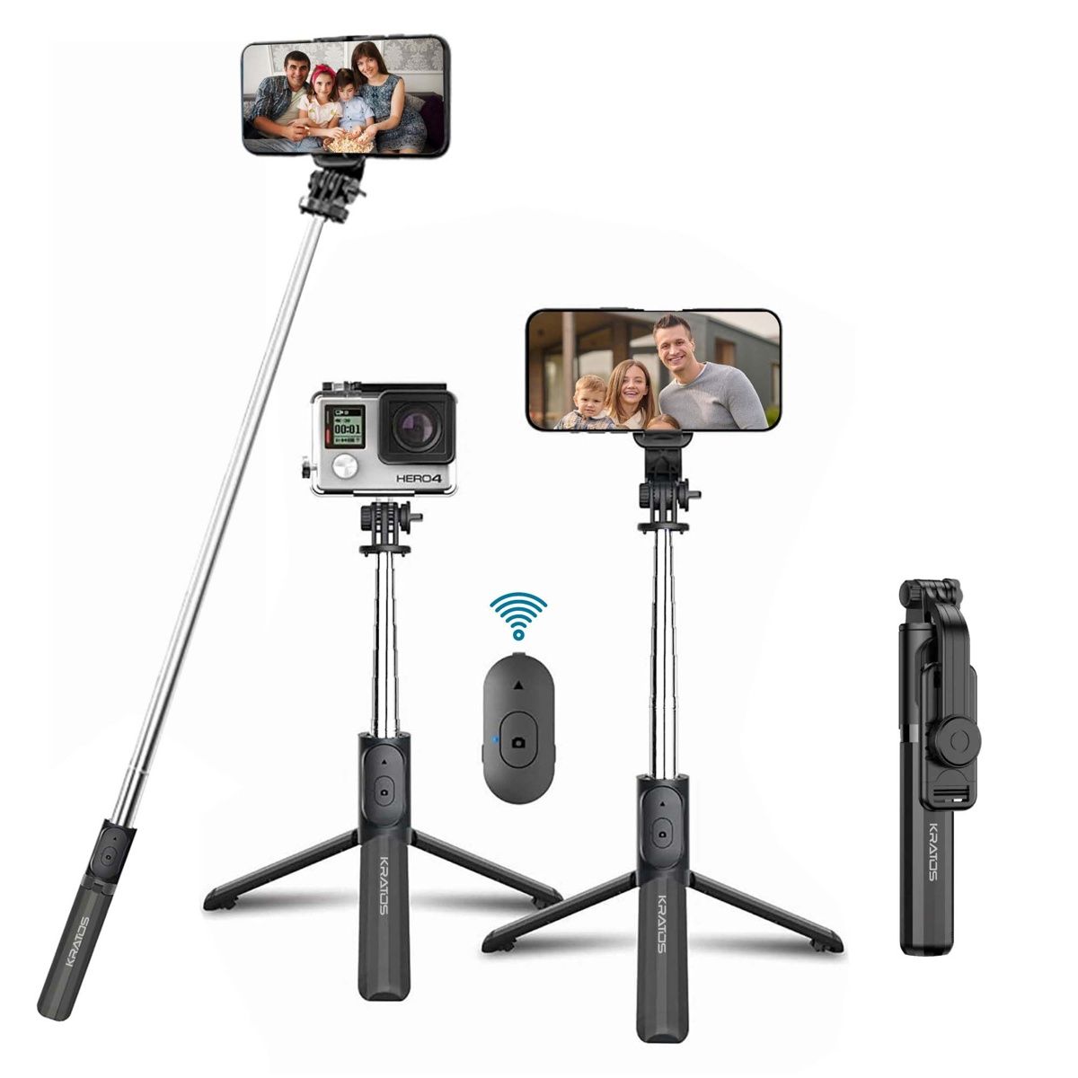 Kratos 100 cms Extendable Selfie Stick with Tripod Stand for mobile / action camera