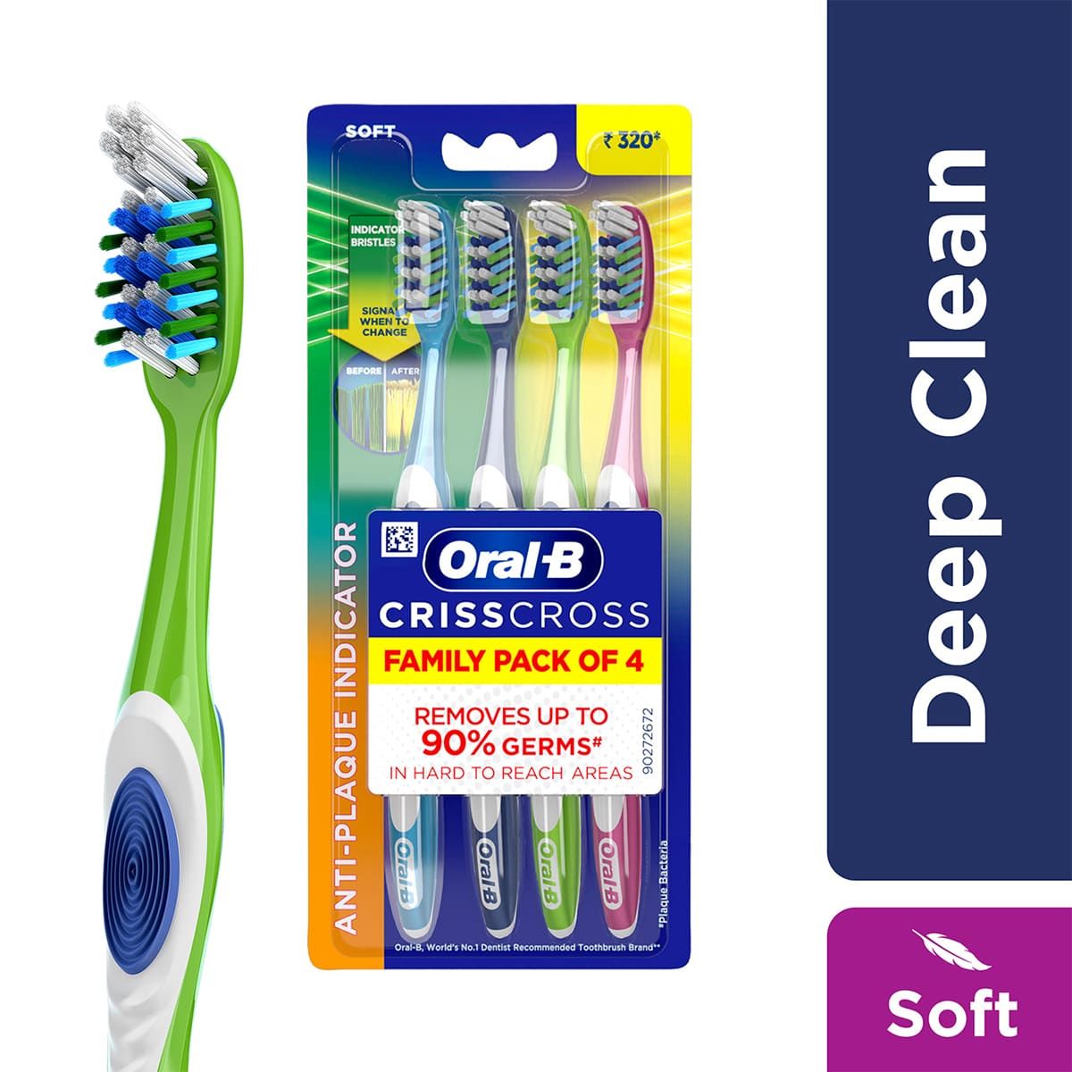Oral-B Criss Cross of 4 Soft Toothbrushes 4 pc Combo