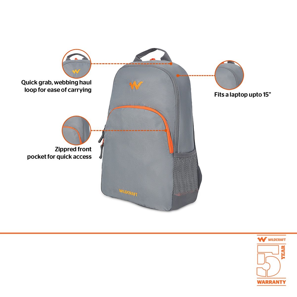 Wildcraft Unisex Polyester 21 L Backpack | Grey