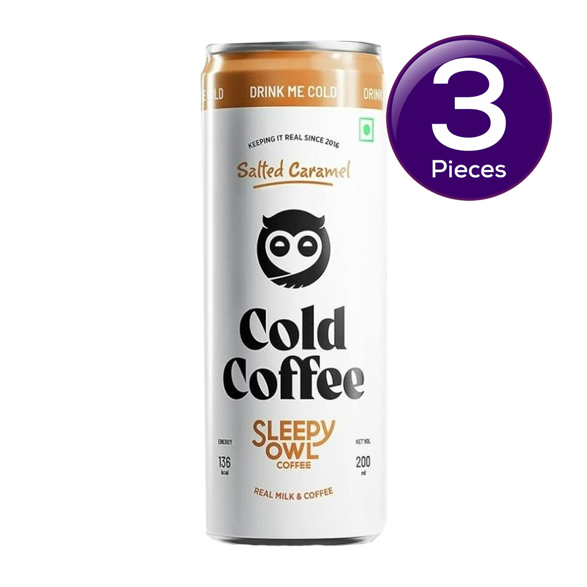 Sleepy Owl Cold Coffee Can - Salted Caramel 200 ml  X 3 Combo