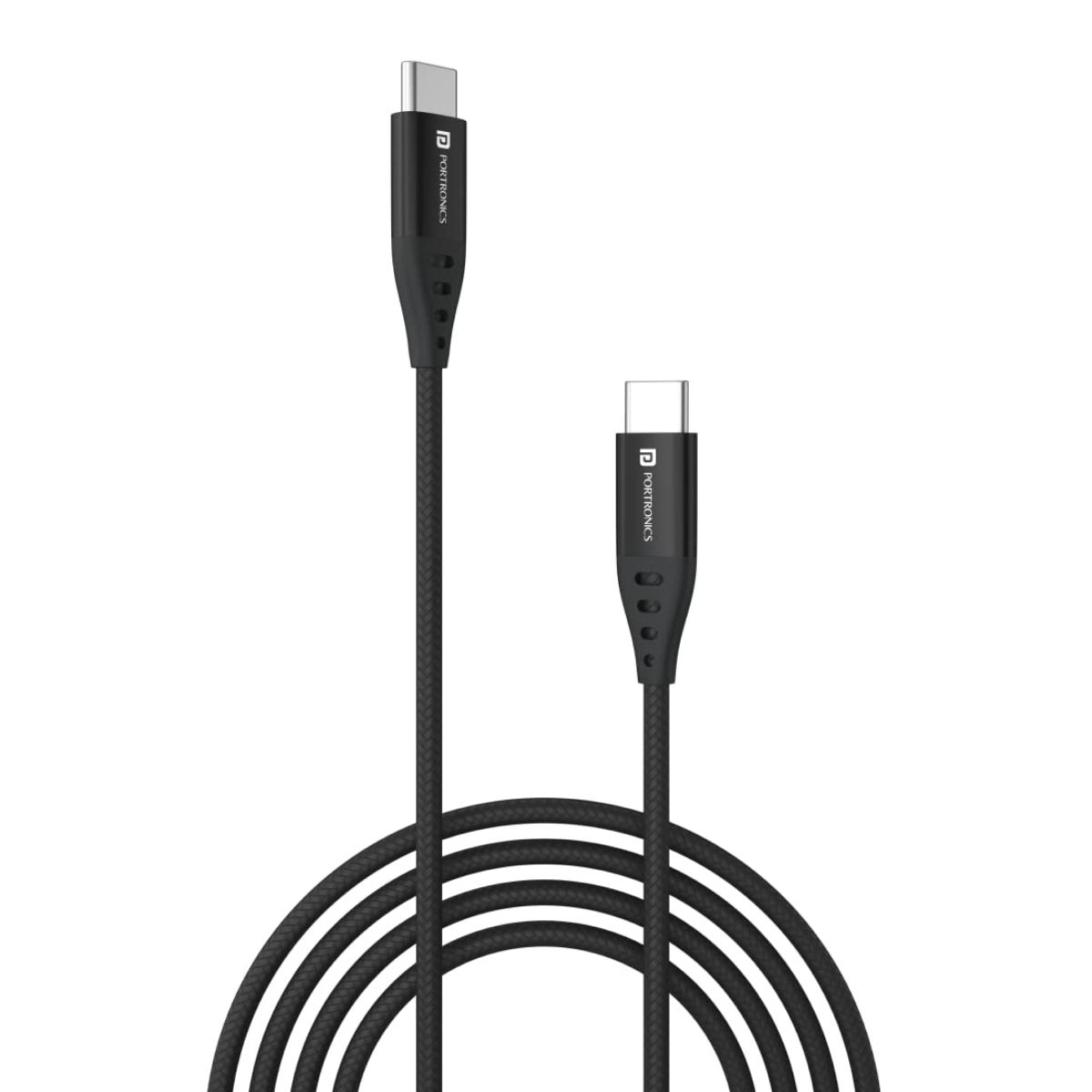 Portronics Konnect C1 TYpe-C To Type-C Data and Charging Cable - Black | 1.2 m | Super Flexible and Tangle-Free