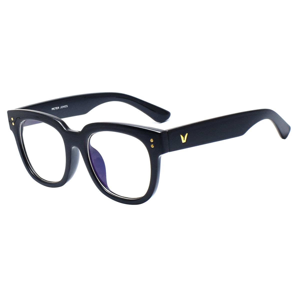Peter Jones Unisex Solid Plastic Computer Glasses | Black and Gold - L