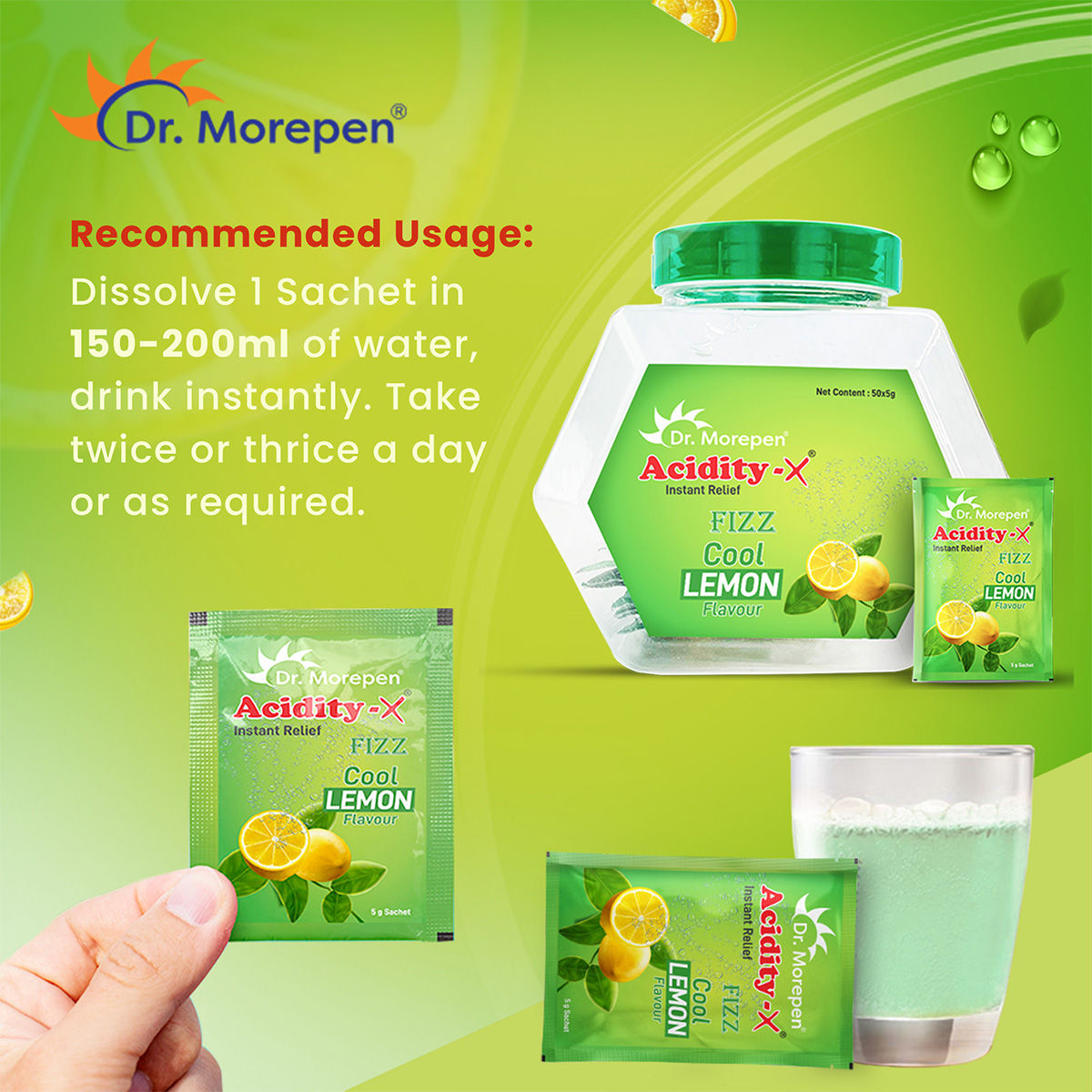 Dr. Morepen Acidity - X for Quick Relief From Acidity | Lemon