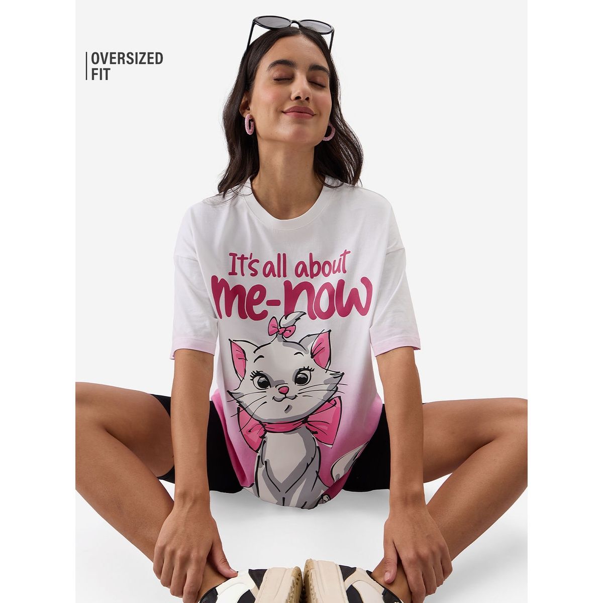 The Souled Store Women's The Aristocats It's All About Me Now Oversized T-shirt | White - L