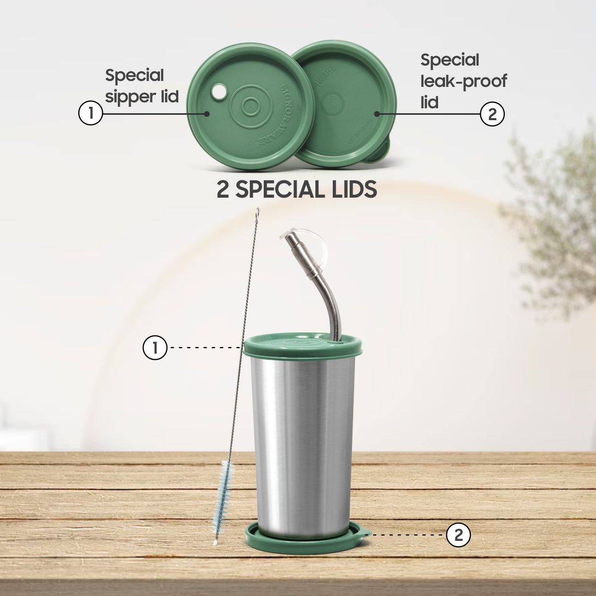 Signoraware Sip Fast Small 420Ml Stainless Steel Sipper E Green