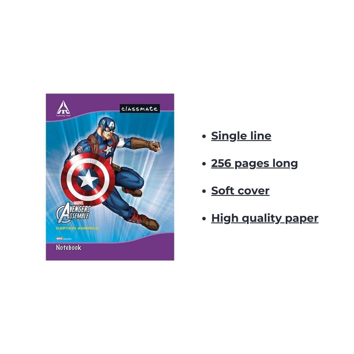 Classmate Longbook Single Line 256 Pages - 27.2 x 16.7 cm - Assorted Designs