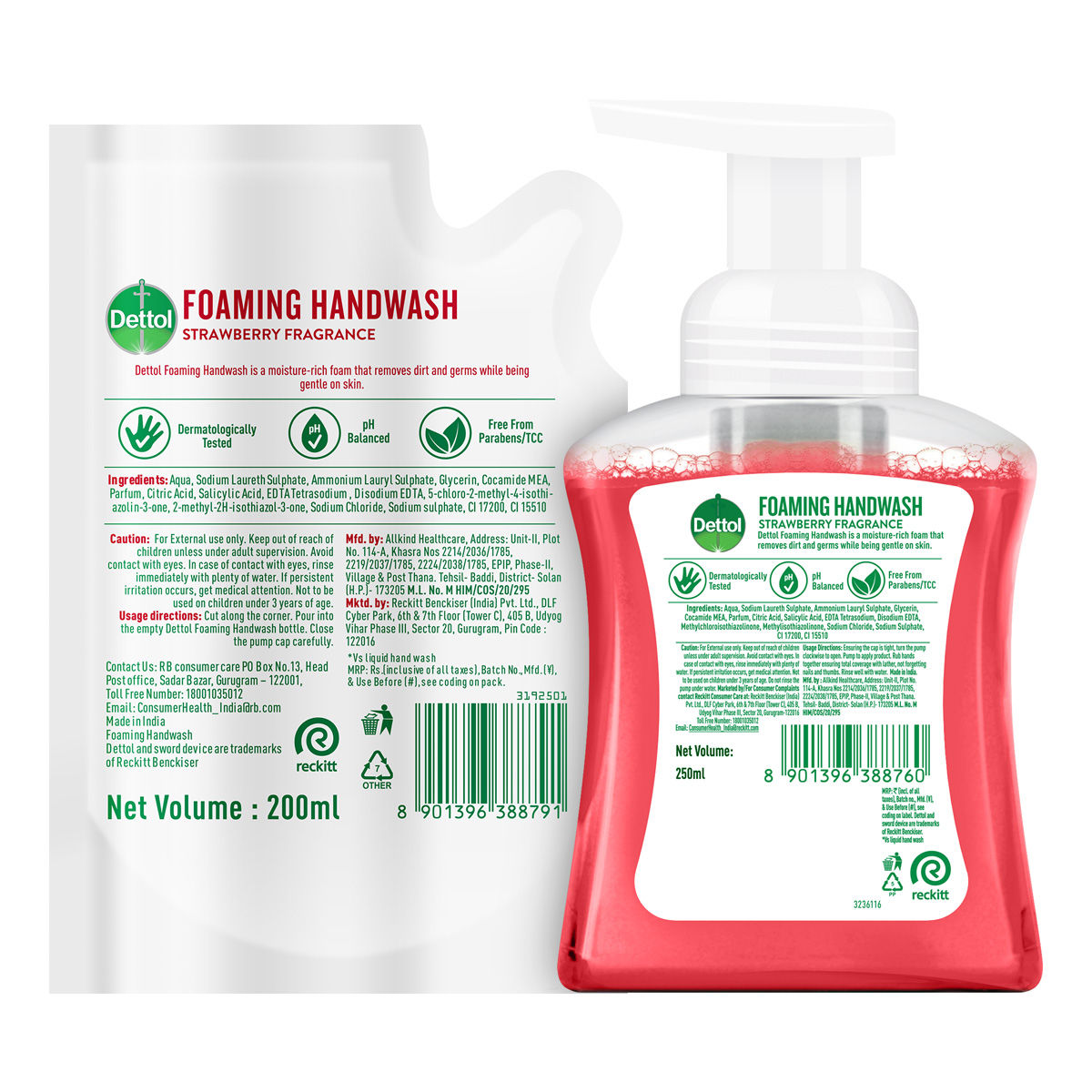 Dettol Strawberry Foaming Hand Wash | Pump and Refill Combo 450 ml X 2 Combo