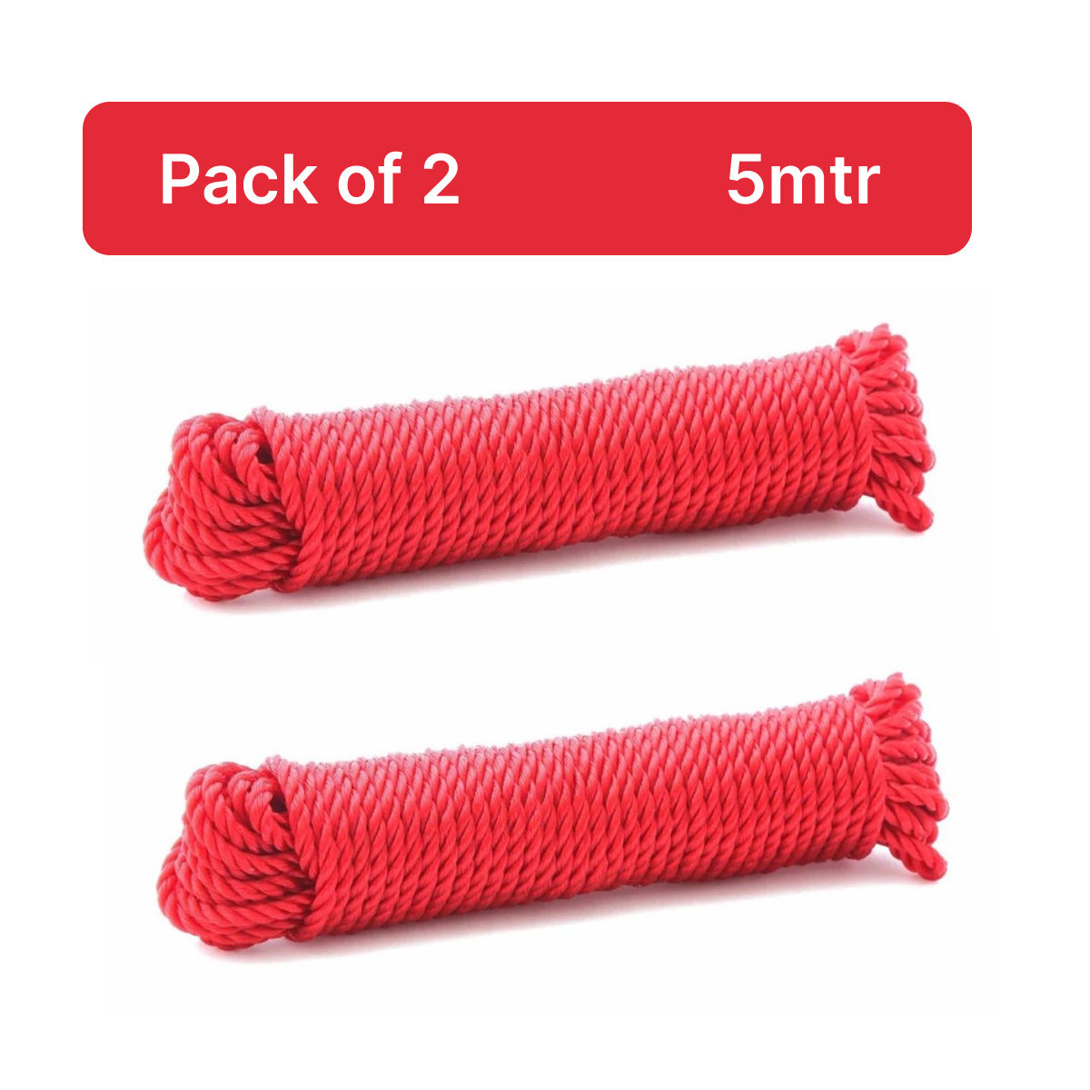 Sapna Nylone Rope Regular - 5mtr Pack of 2 - Red Colour