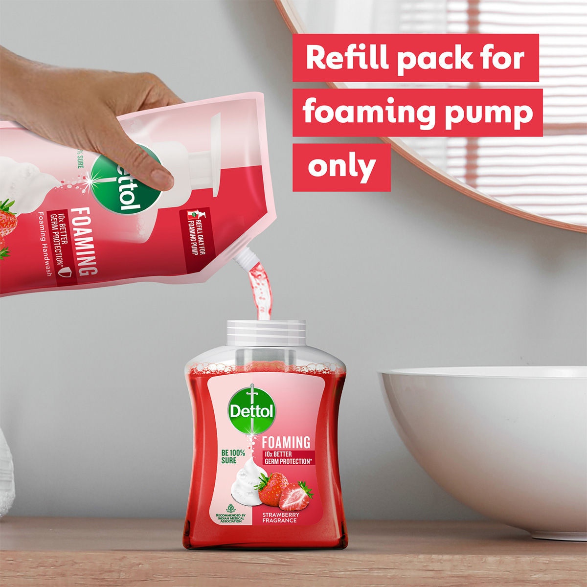 Dettol Strawberry Foaming Hand Wash | Pump and Refill Combo 450 ml X 2 Combo