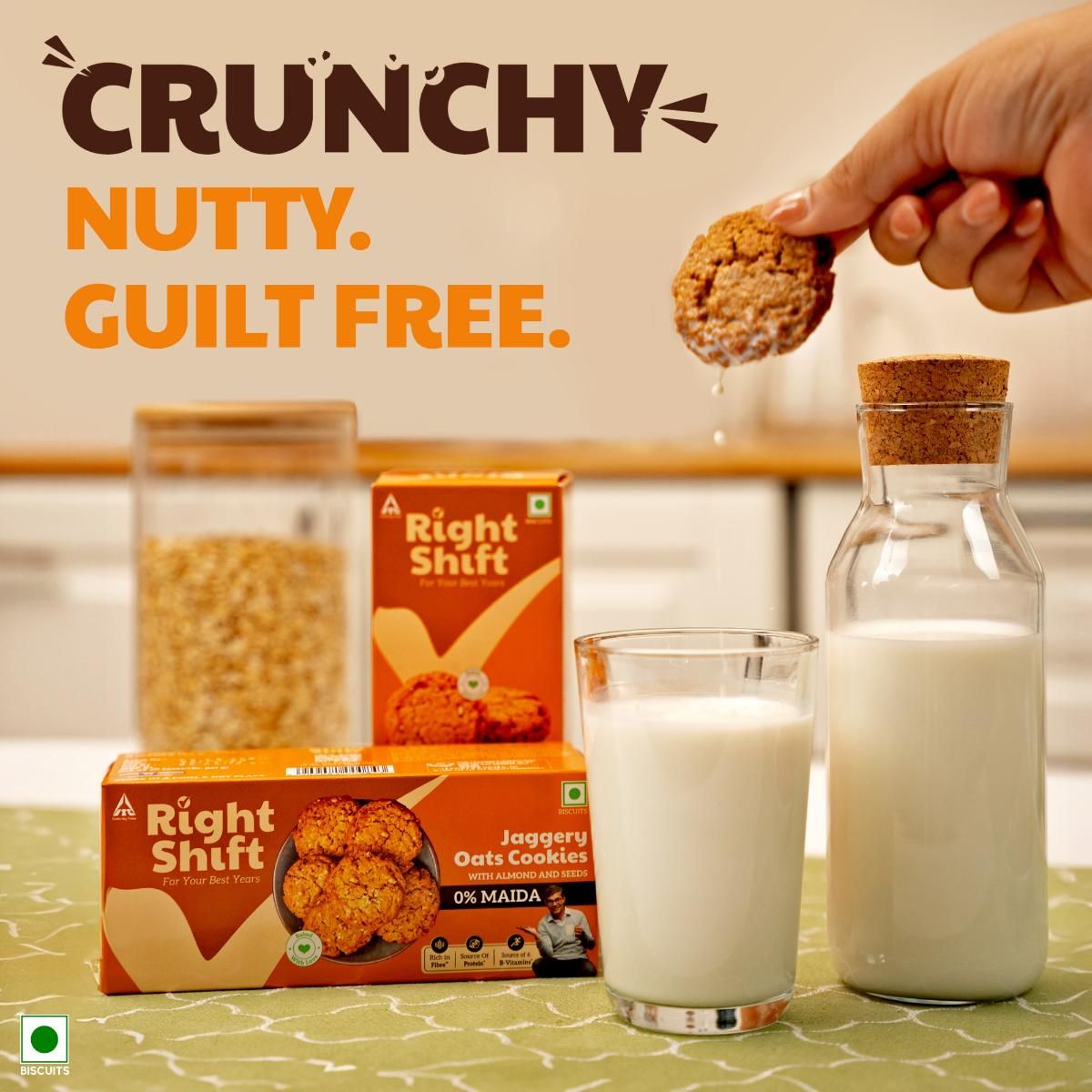 Right Shift Jaggery Oats Almond Biscuits | Maida-free and Trans Fat-free