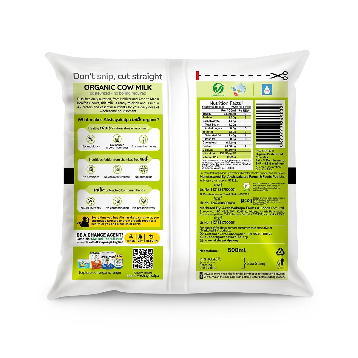 Akshayakalpa Amrutha A2 Pasteurized Fresh Milk (Pouch)(1pc) & Banana Elaichi / Yelakki(1pc) Combo