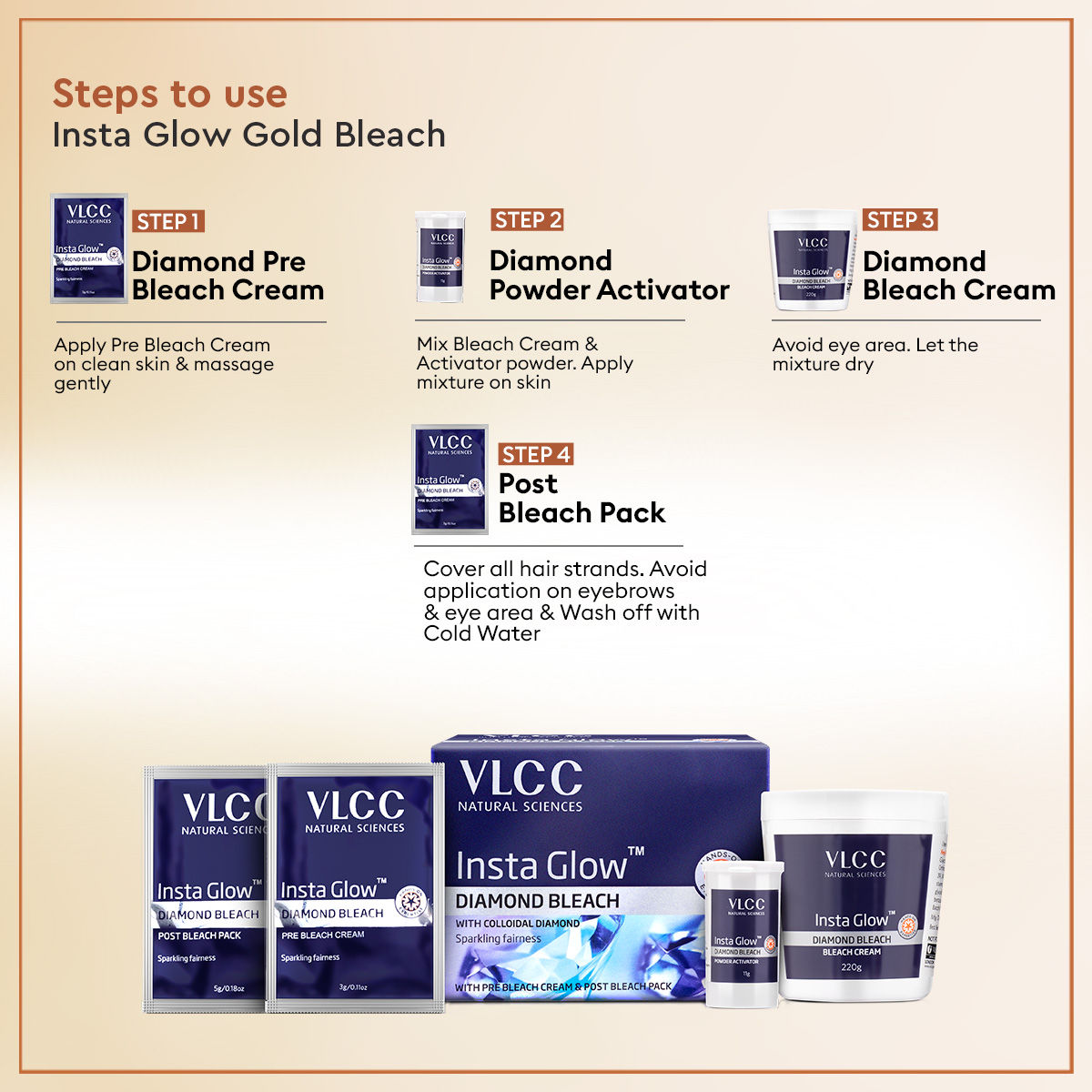 Vlcc Anti Tan Single Facial Kit(60gms) & Vlcc Insta Glow Diamond Bleach(60gms) Combo