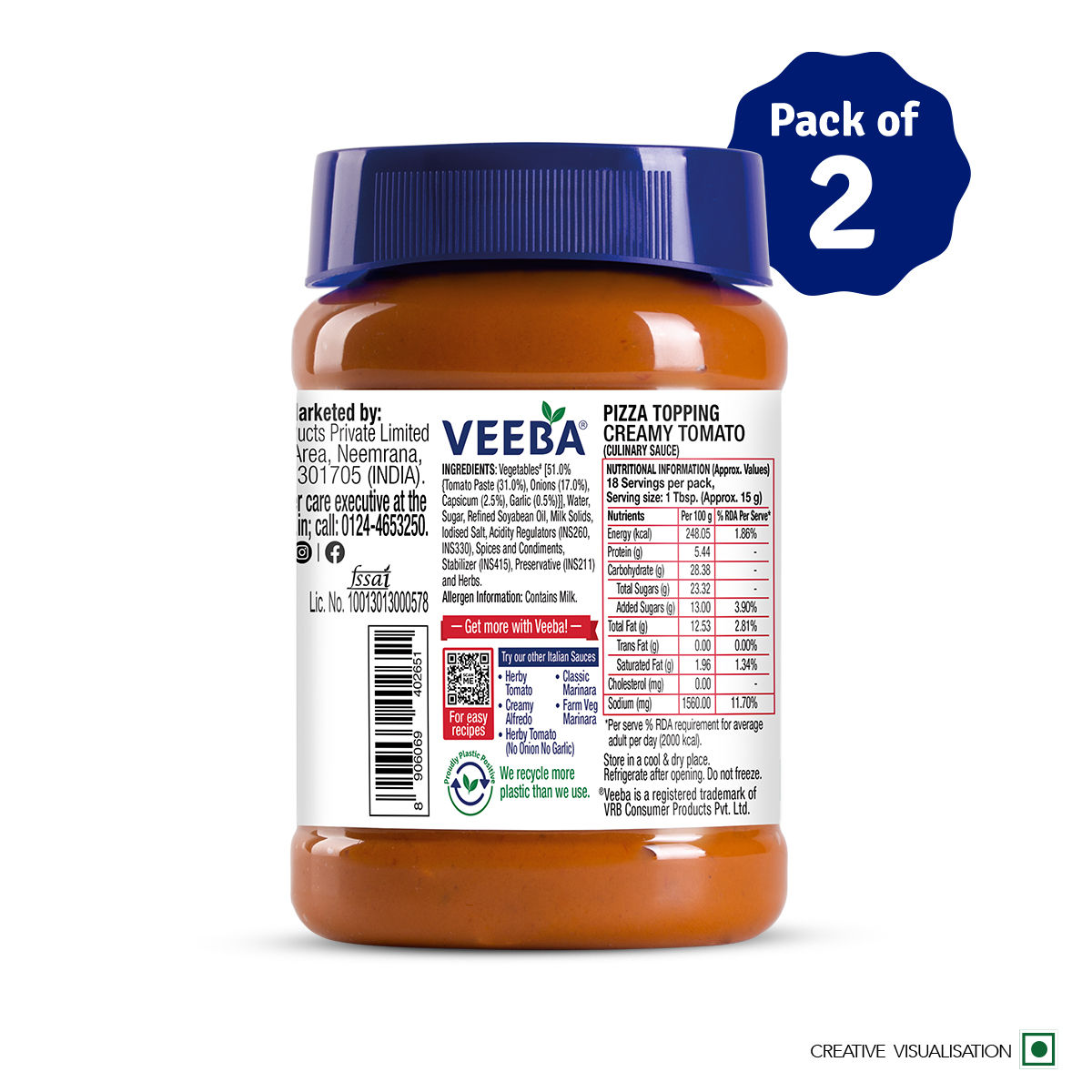 Veeba Pizza Topping Creamy Tomato  (280g) Combo | Pack of 2