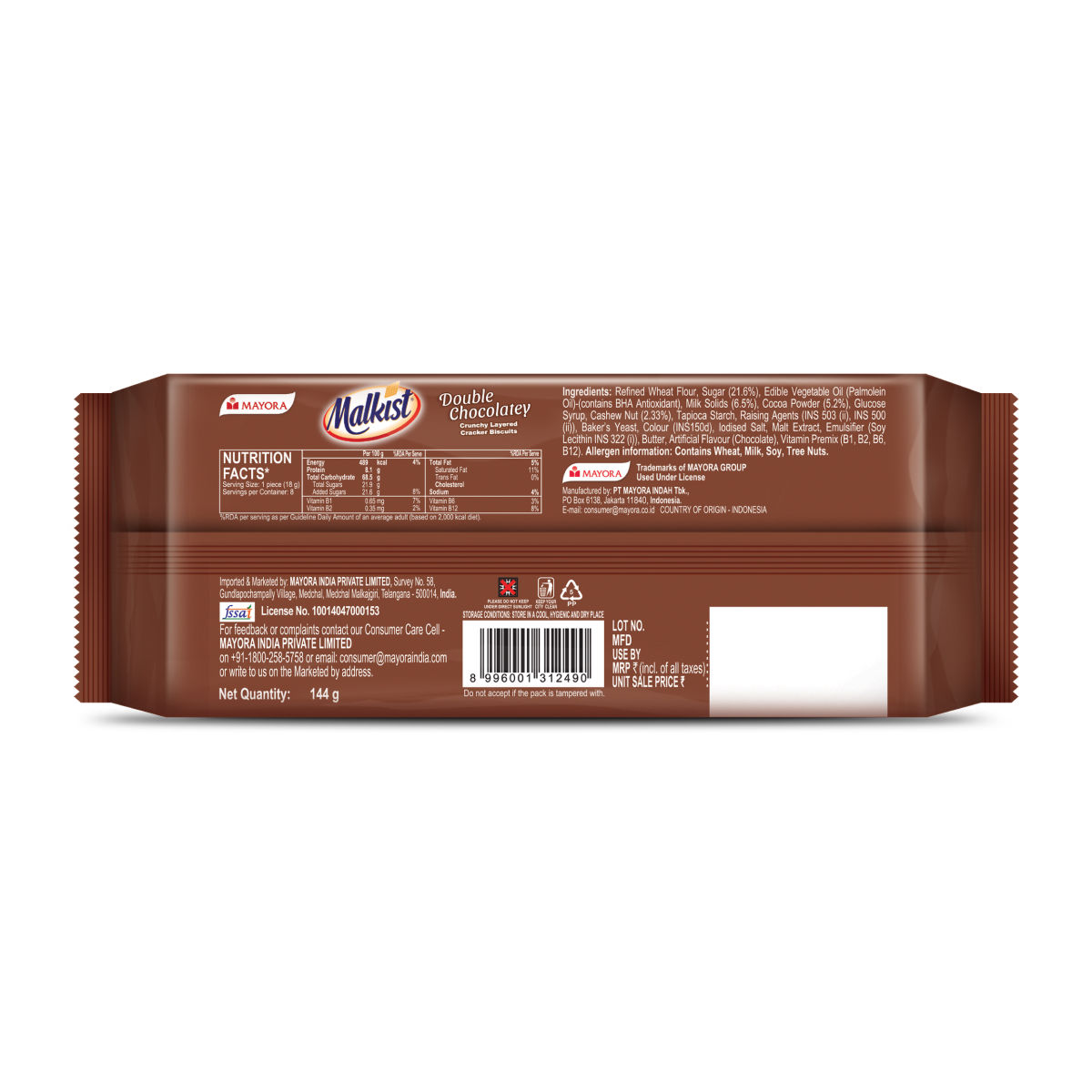 Malkist Double Chocolatey Crunchy Layered Crackers 144 g Combo