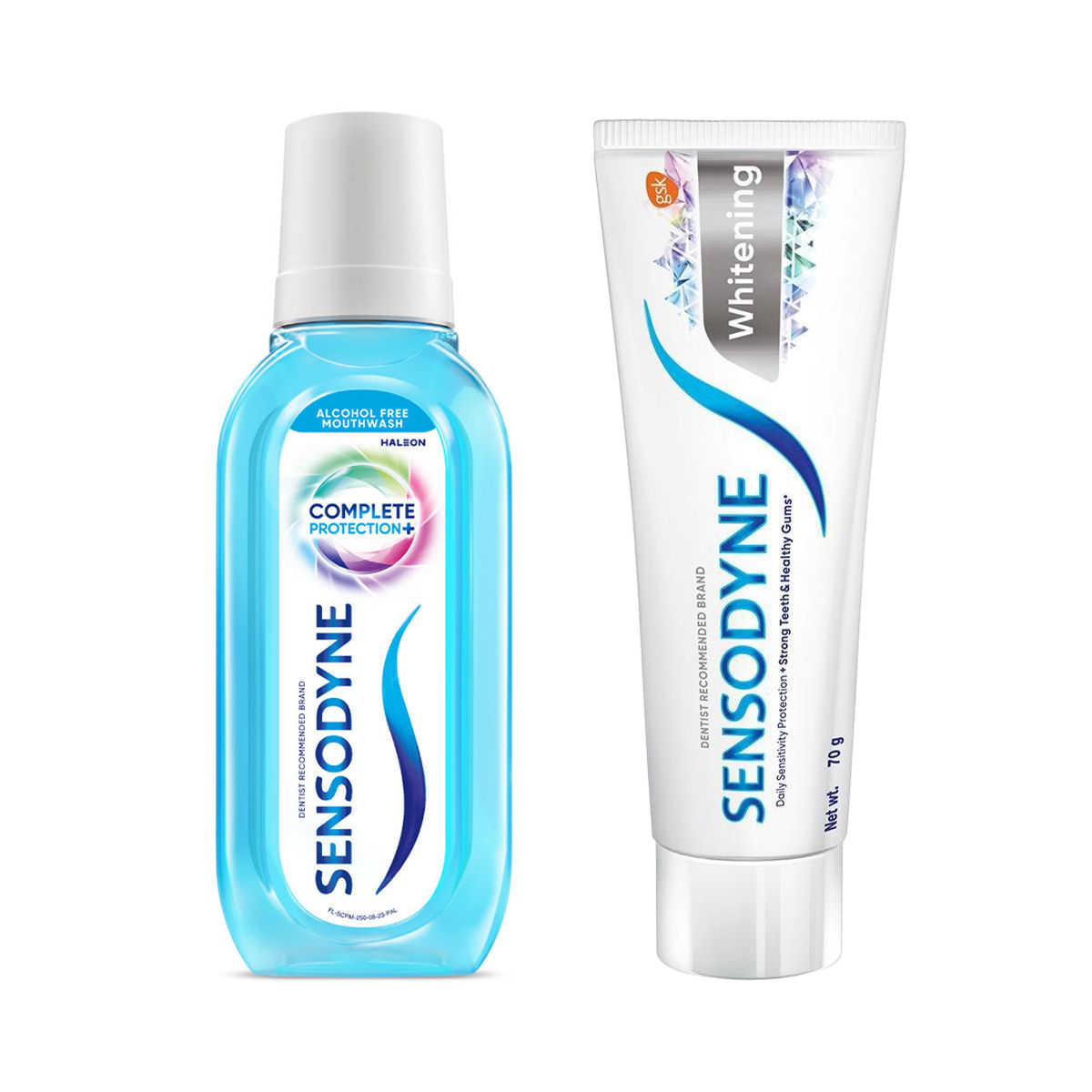 Sensodyne Complete Protection+ Mouthwash (250ml) & Sensodyne Toothpaste Whitening, Sensitive Tooth Paste To Restore Natural Whiteness, 70 Gm (70g) Combo