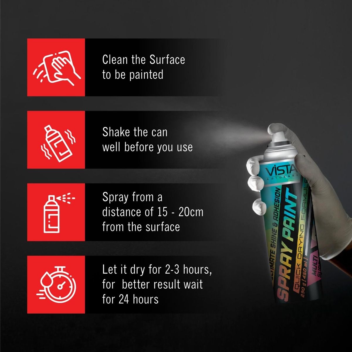 Vista Auto Care Black Matte Spray Paint Quick-Drying | Multi-Surface for Metal