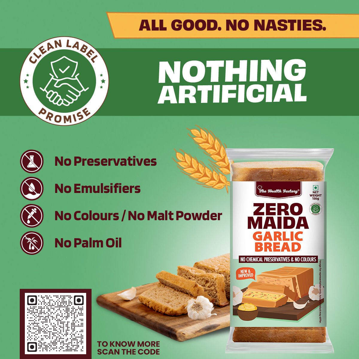 The Health Factory Zero Maida Garlic Bread | Clean Label - Not Brown