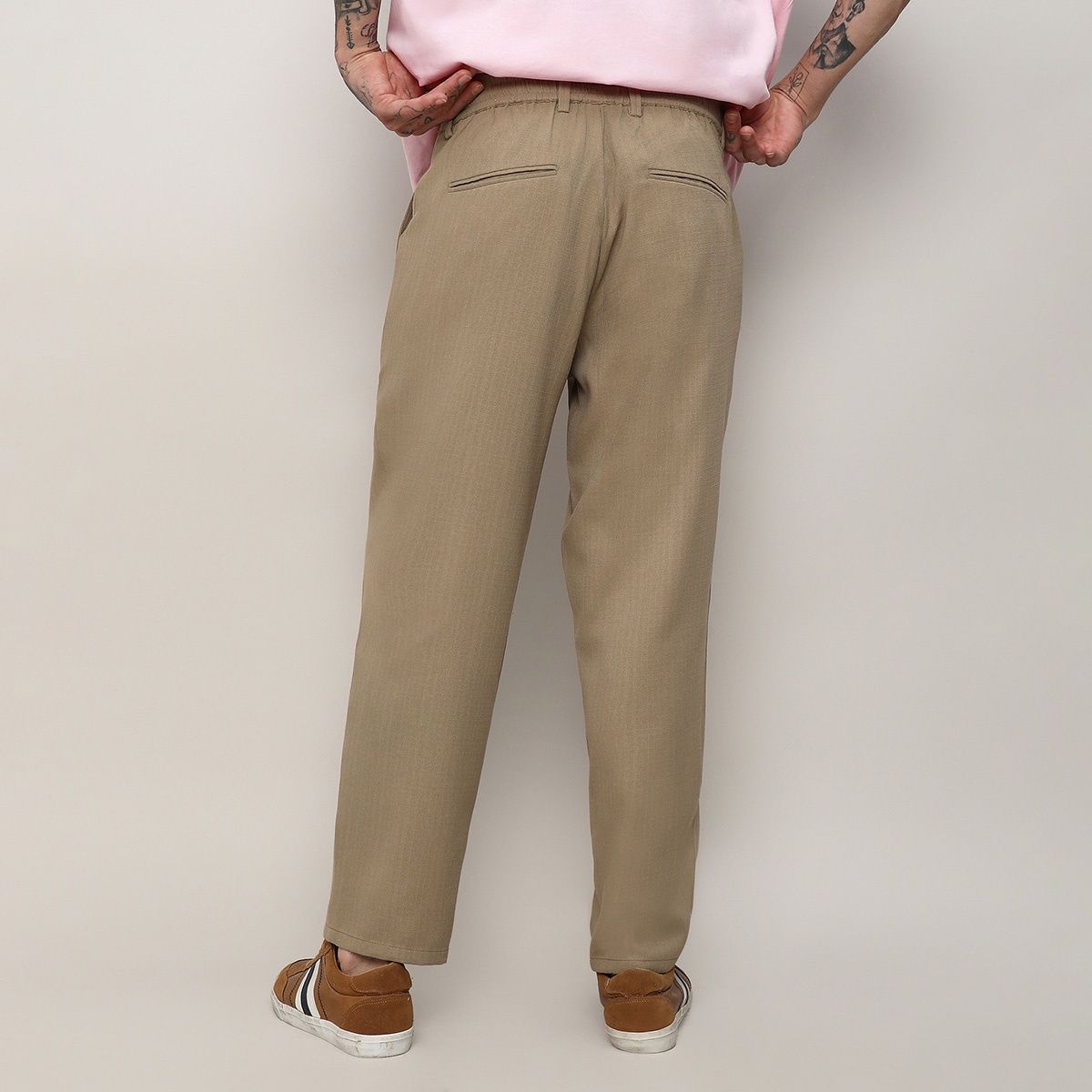 Campus Sutra Men's Solid Tailored Trousers | Beige - 30