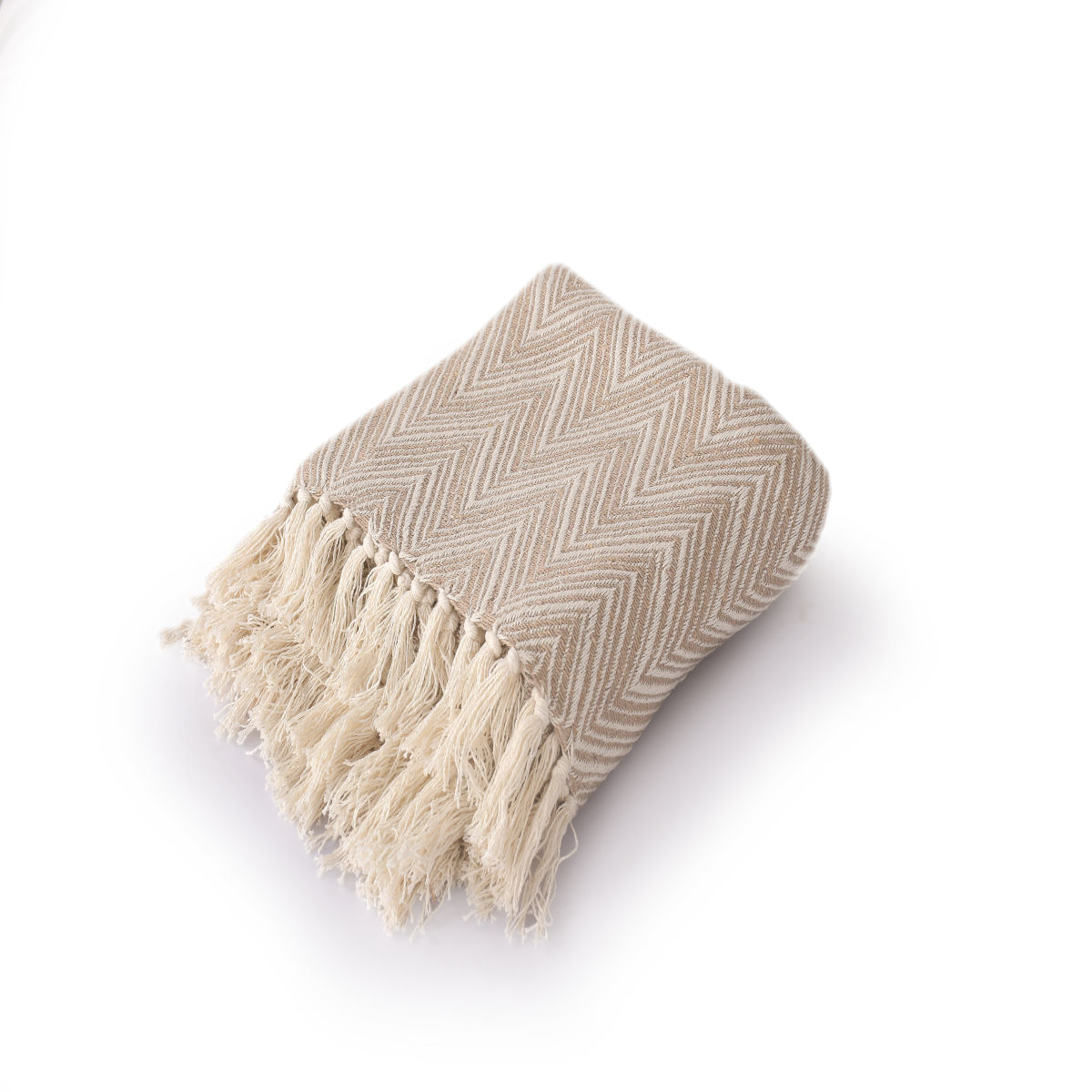 Sashaa World Zig-Zag Pattern Beige Ivory Woven Throw