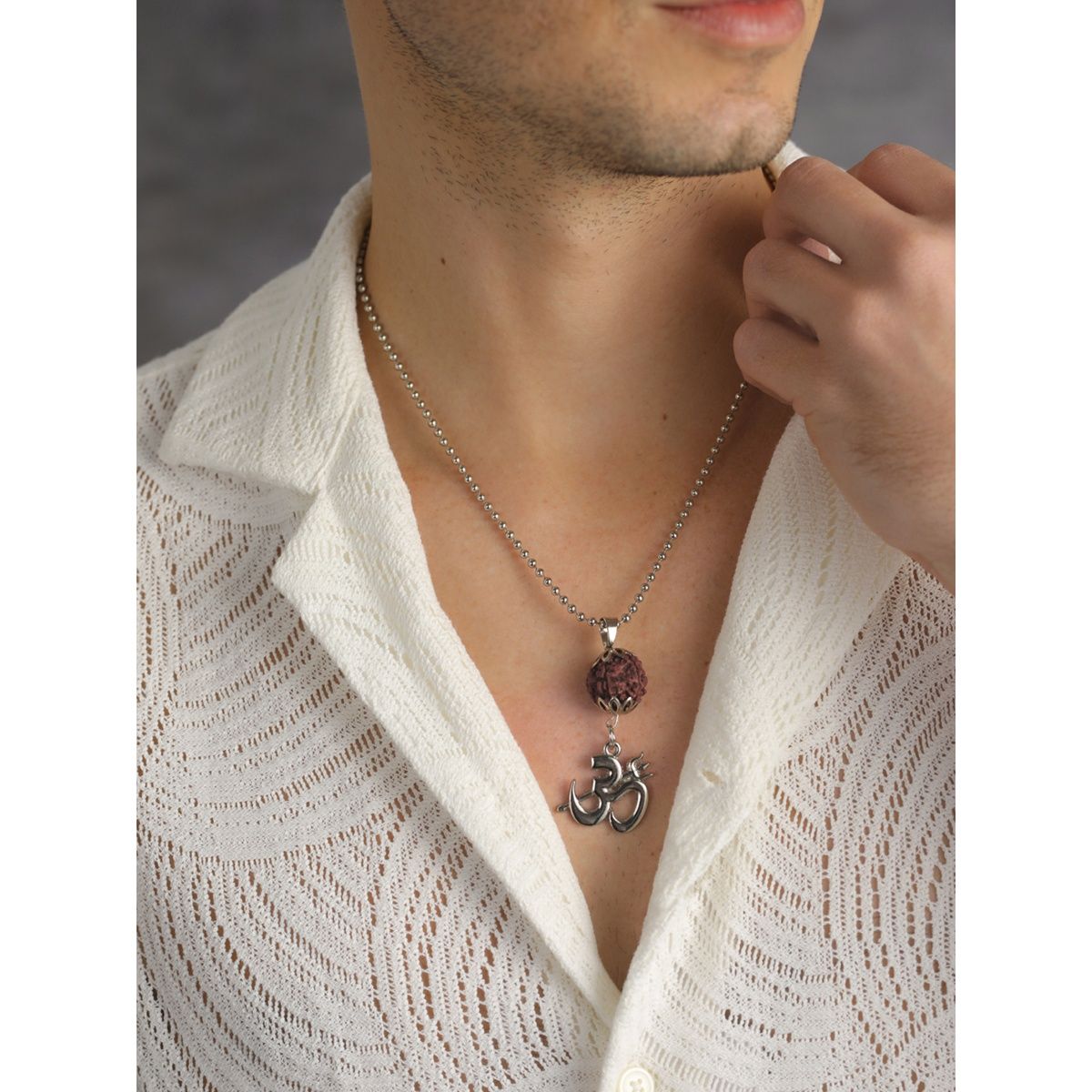 Priyaasi Om Rudraksh Silver-Plated Chain For Men (Bd-Ch-10014)