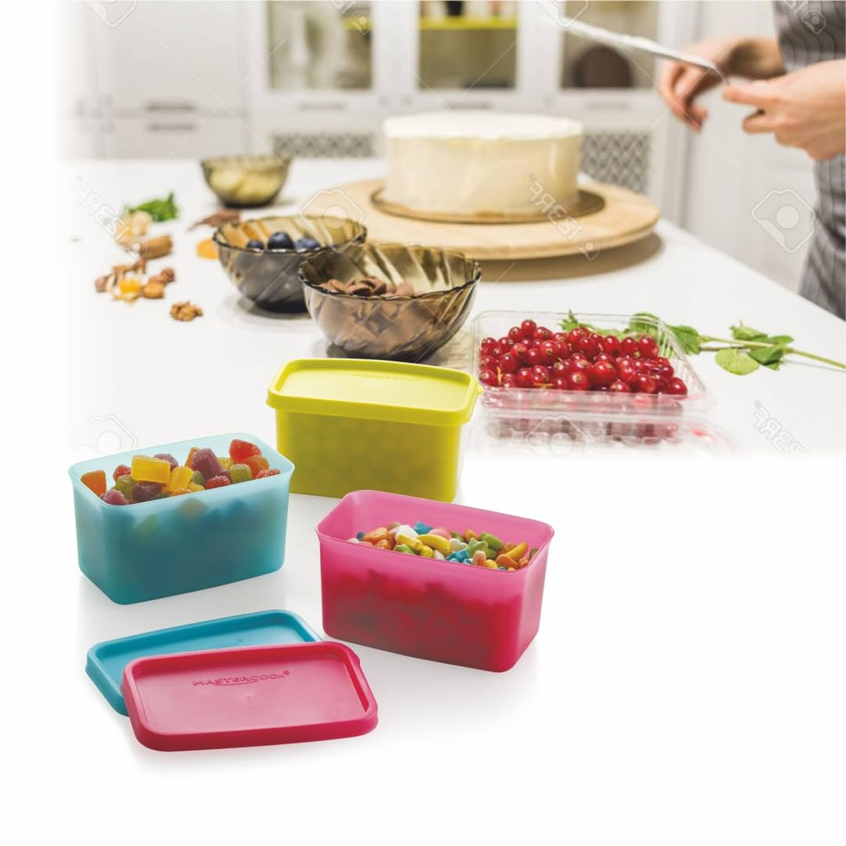 Mastercook Pp 201 Rectangle 3 Pcs Set Multi Colour Containers 250 Ml Each