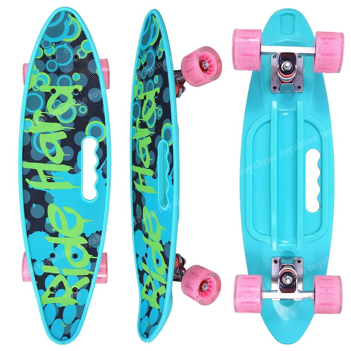 Toyshine Complete Skateboard with LED Light-up Wheels for Beginners, Polypropylene - Green