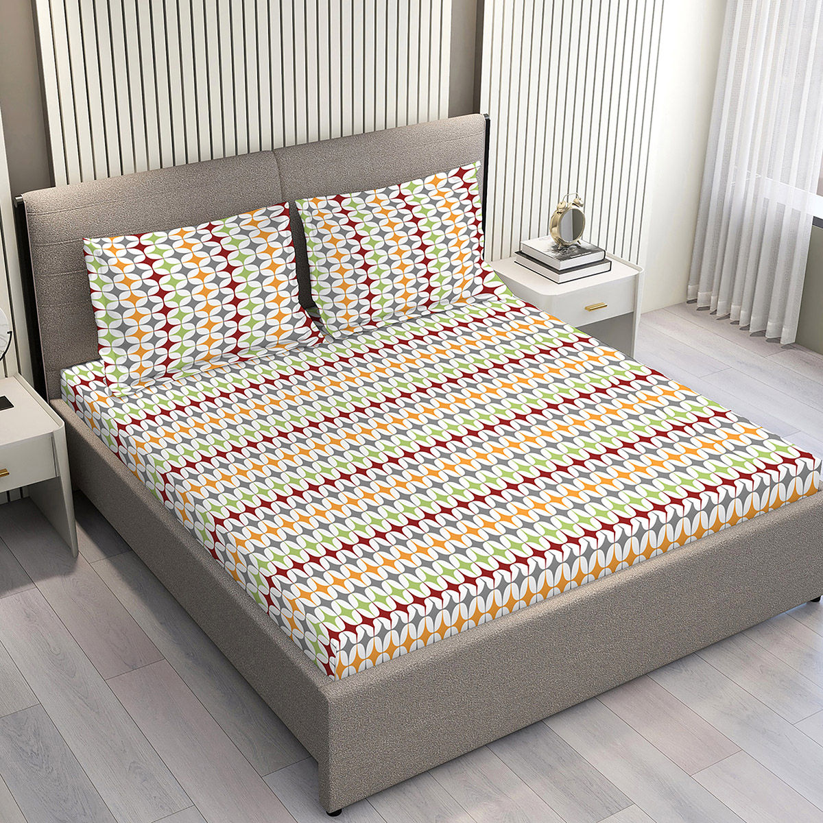 Layers Aria 125 GSM Multicolor Double Bedsheet with 2 Pillow Covers
