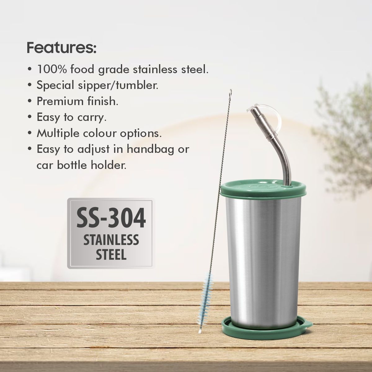 Signoraware Sip Fast Small 420Ml Stainless Steel Sipper E Green