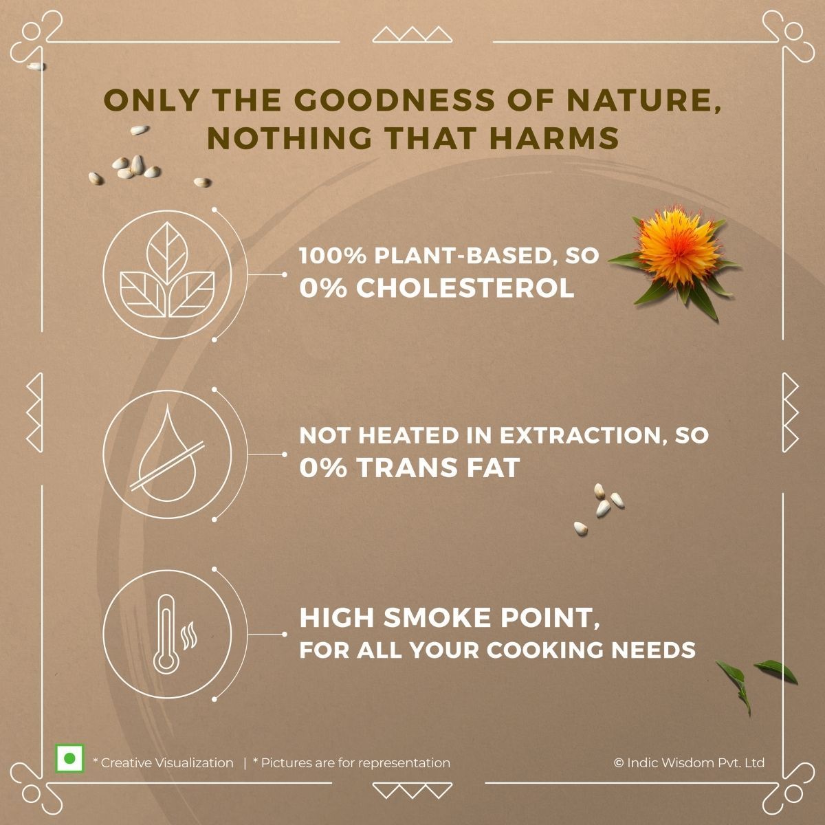 Indic Wisdom Wood Pressed Safflower Oil | Cold Pressed - Extracted on Wooden Churner