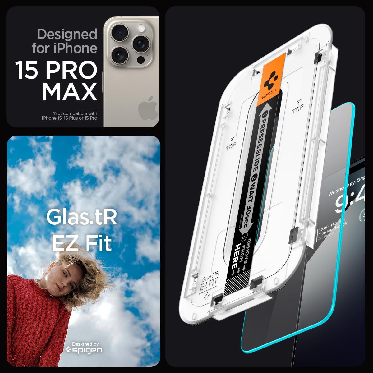 Spigen Ez Fit Tempered Glass Screen Protector Guard For Iphone 15 Pro Max Smartphone- 2 Pack