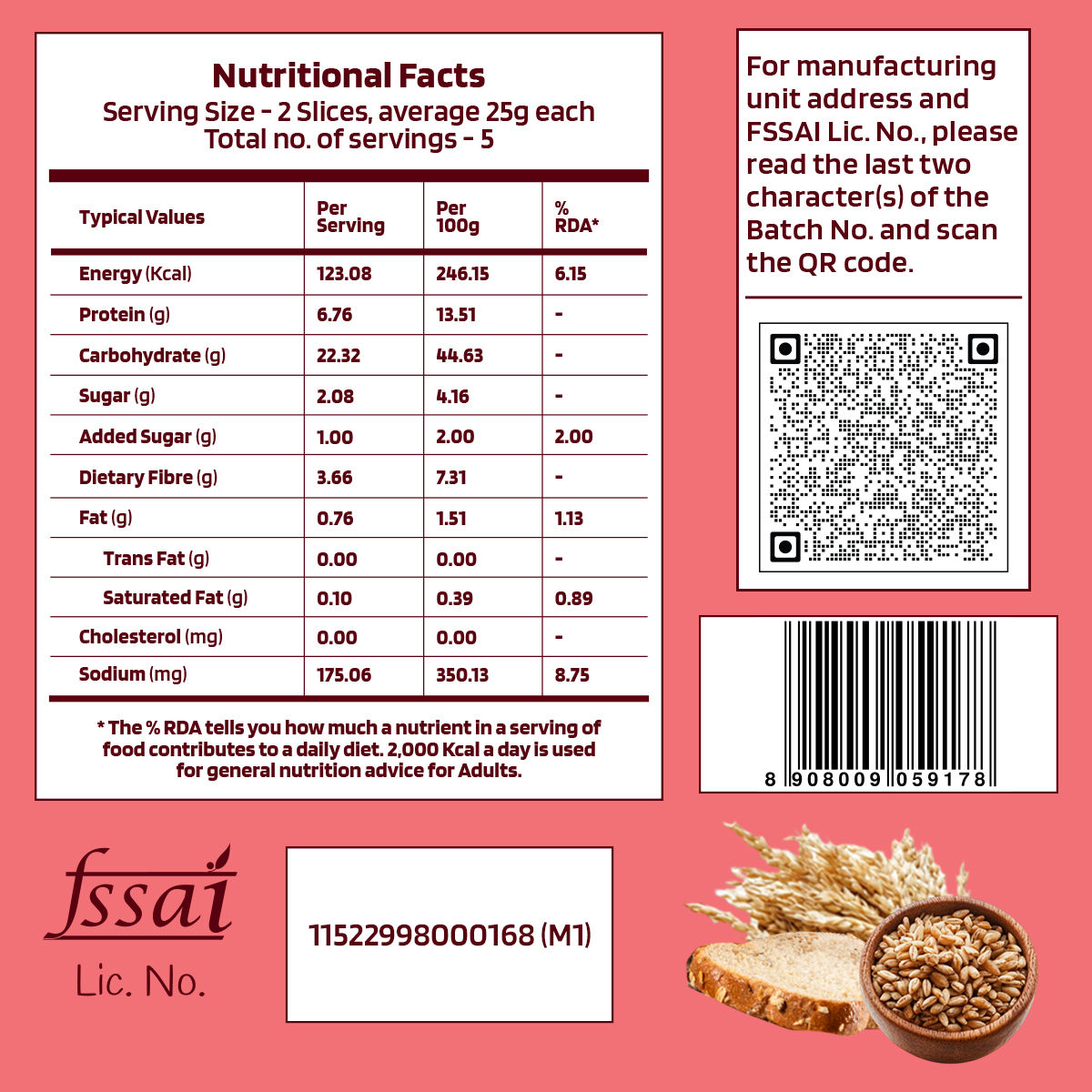 The Health Factory Zero Maida Multigrain Bread | Clean Label - Not Brown