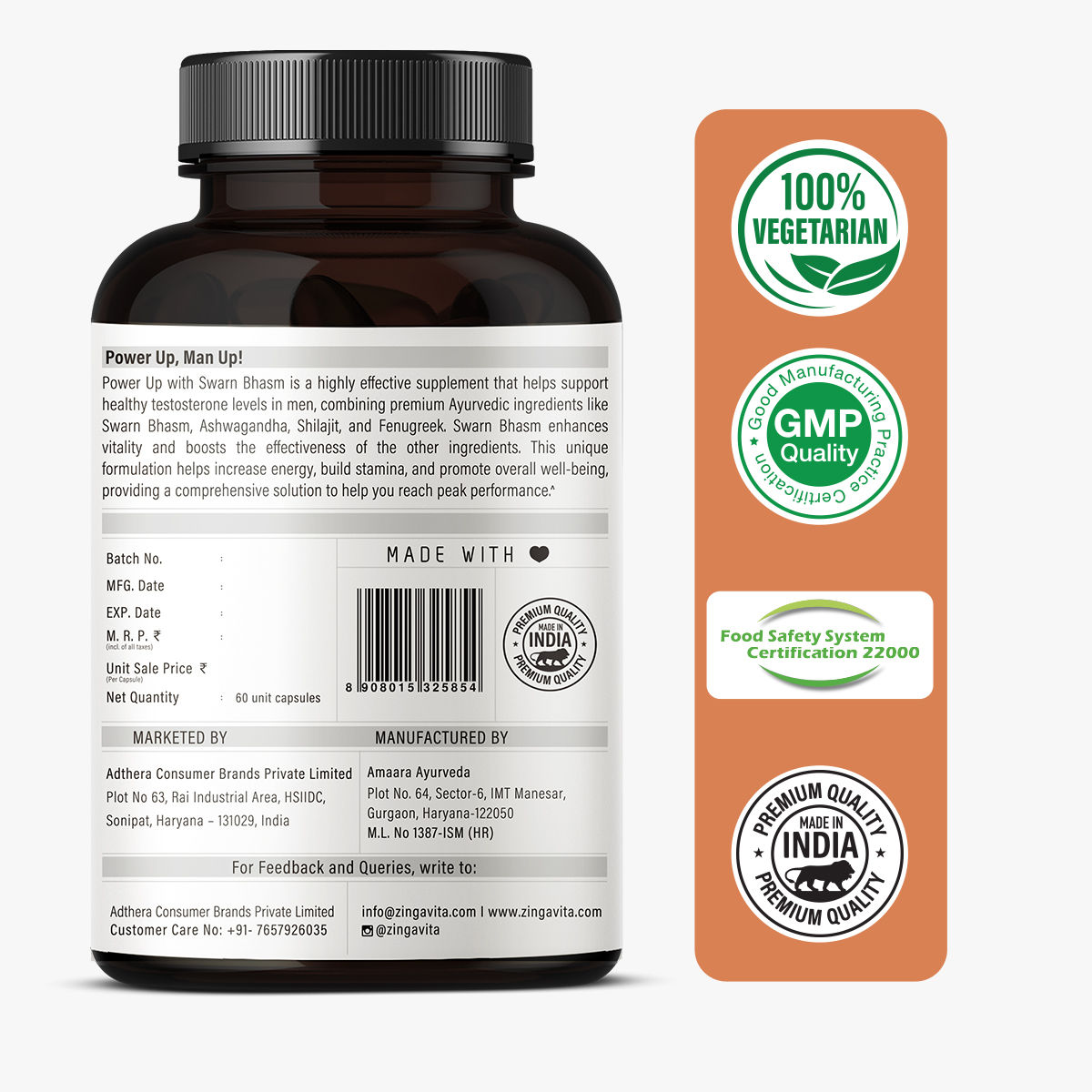 Zingavita Ashwagandha + Shilajit Gold Power Up | Testosterone Booster for Men