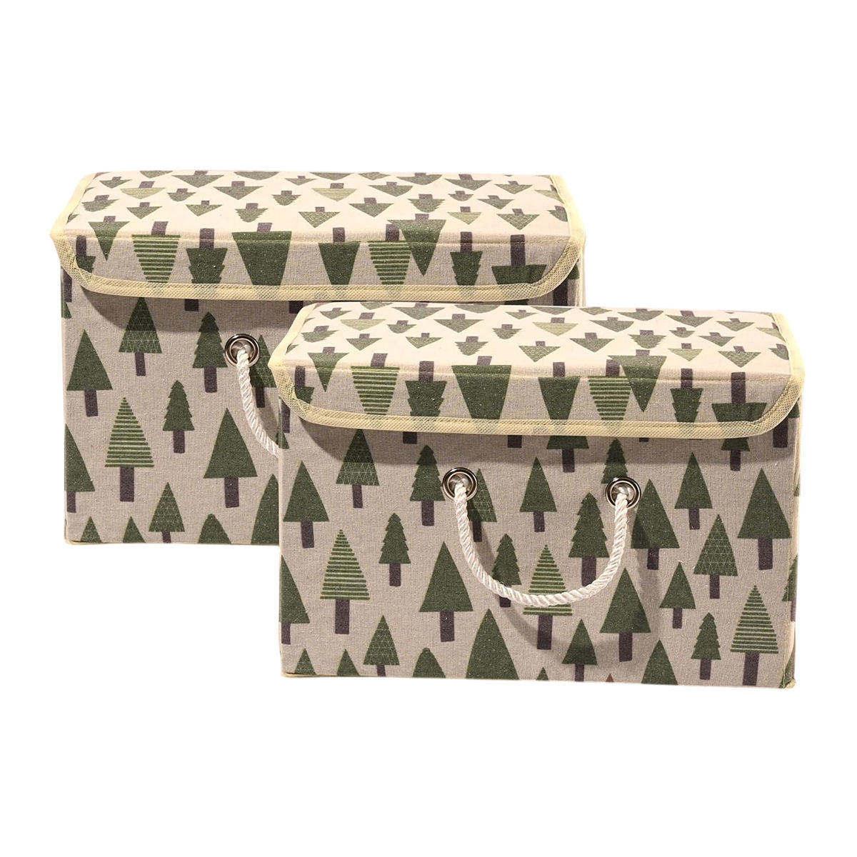 Kuber Industries Pack of 2 ( Large ) Tree-Print Foldable Cotton Drawer Organizer | Cream