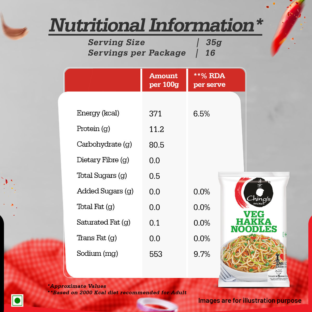 Ching's Secret Veg Hakka Noodles, Cooks In 5-7 mins, Just Soak & Drain