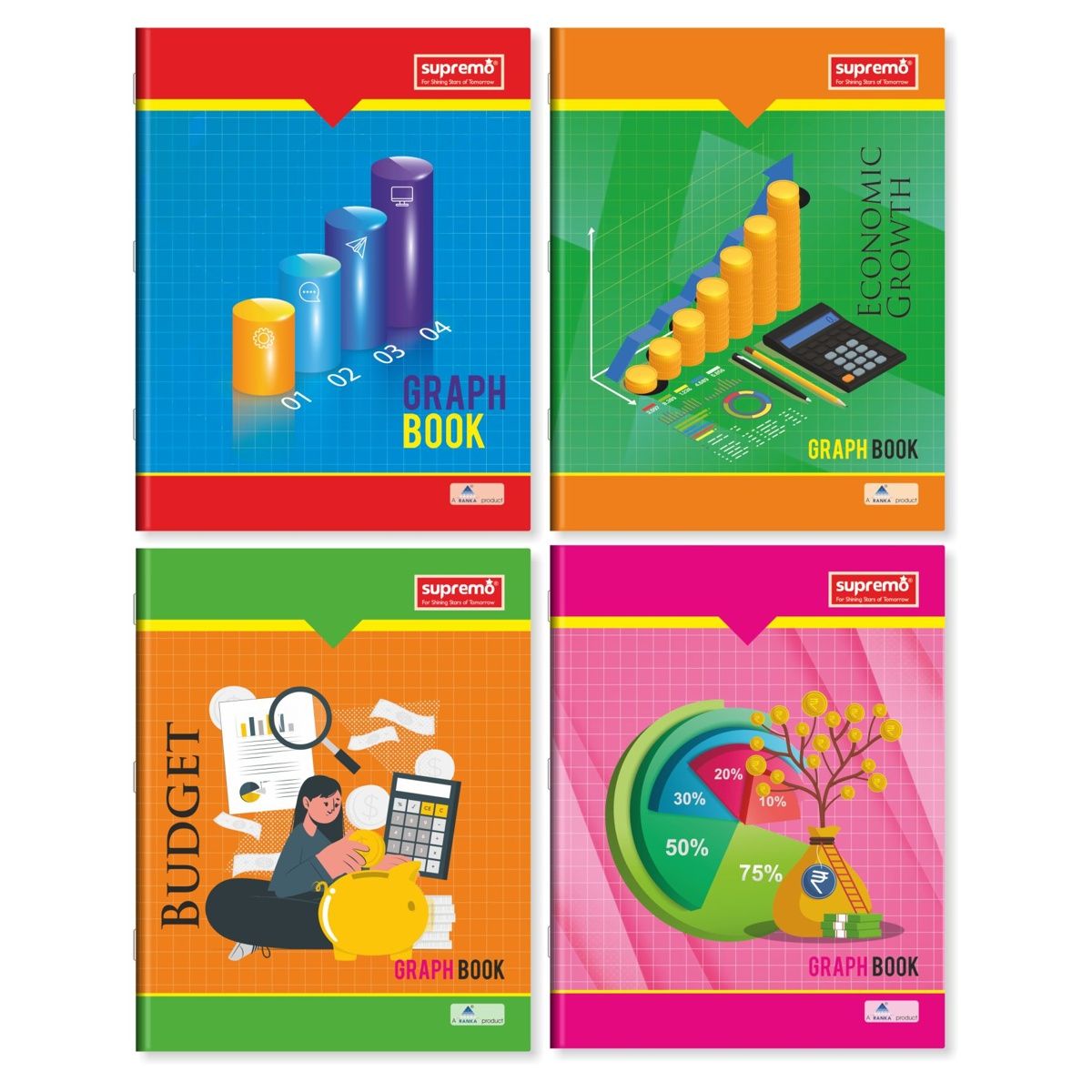 Ranka Supremo Graph Book | Ruled | 32 Pages - Assorted