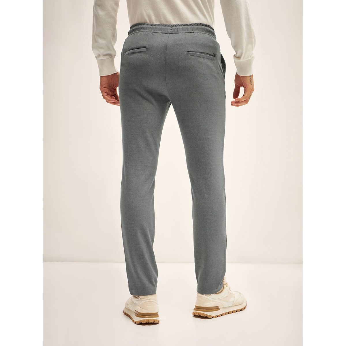The Bear House Men 4 Way Stretch Solid Formal Trouser - Fueng | Grey | 38