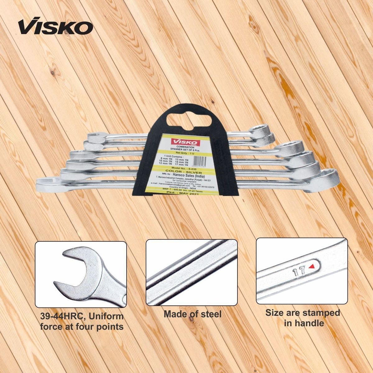 Visko 814 Hand Tools Combo With Plier | Wrench | Hammer | Spanner | Hand Tool Kit 4 Tools