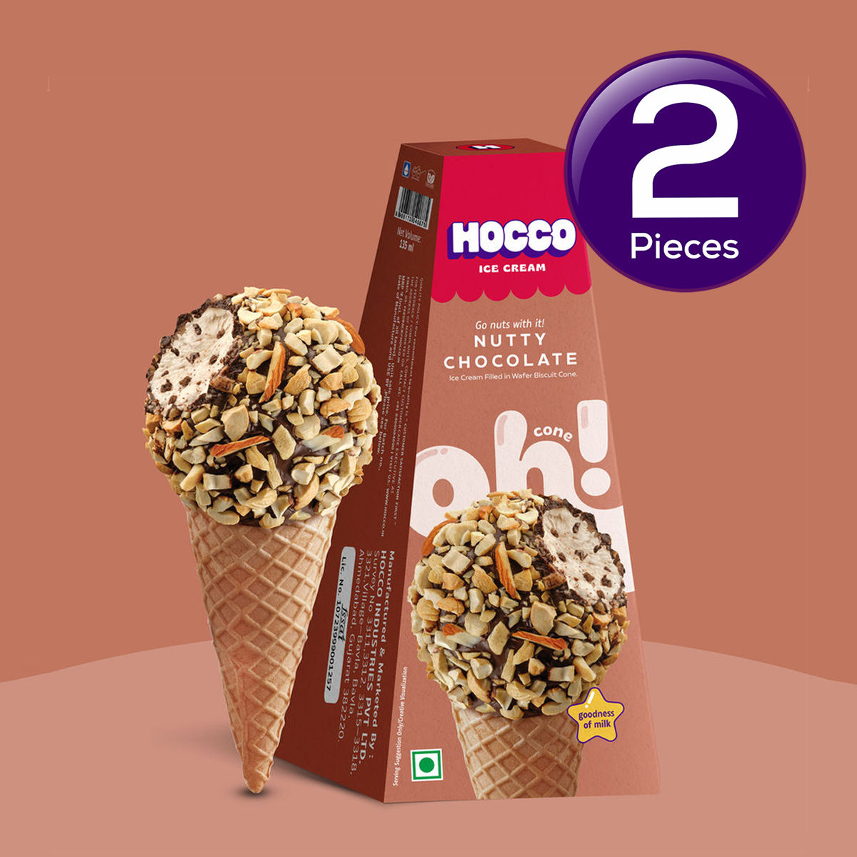 Hocco Nutty Chocolate Oh Ice Cream Cone 135 ml Combo