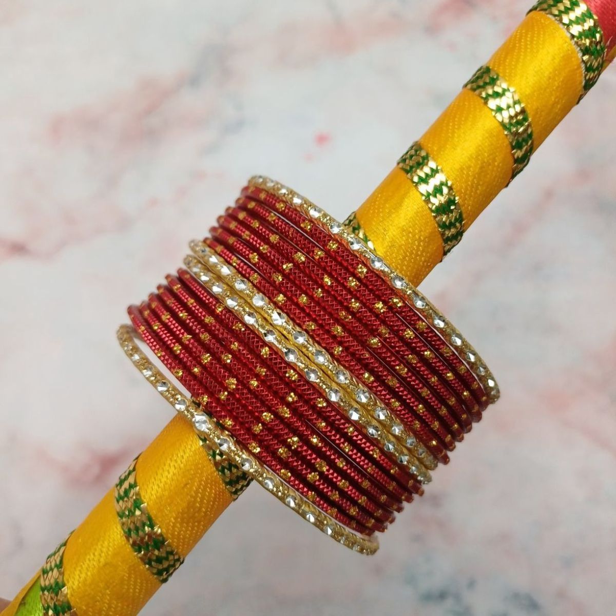 Gullak Red Metal Bangle Set - Size 2.4