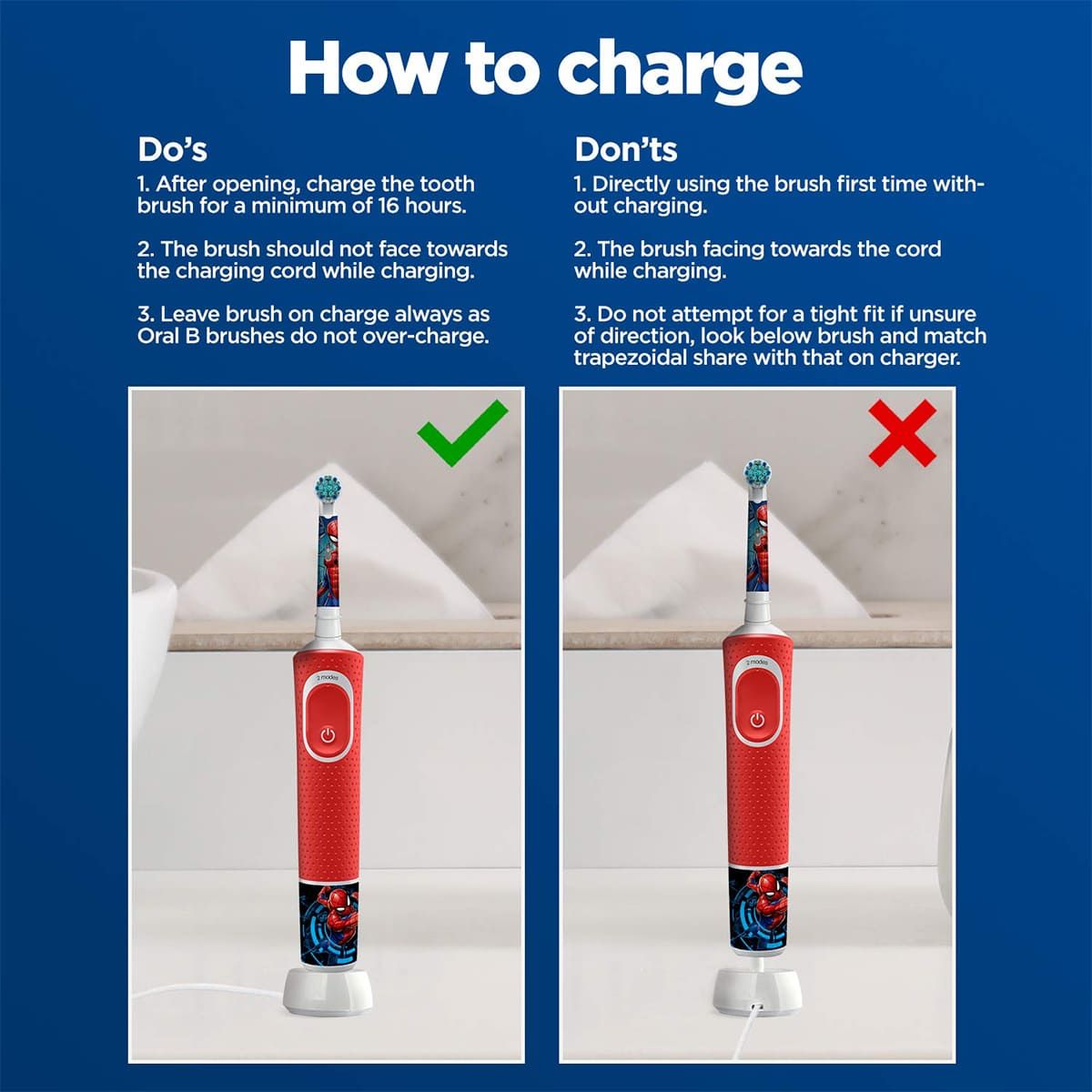 Oral - B Kids Spiderman Rechargeable Rotating Electric Toothbrush For | Multicolour